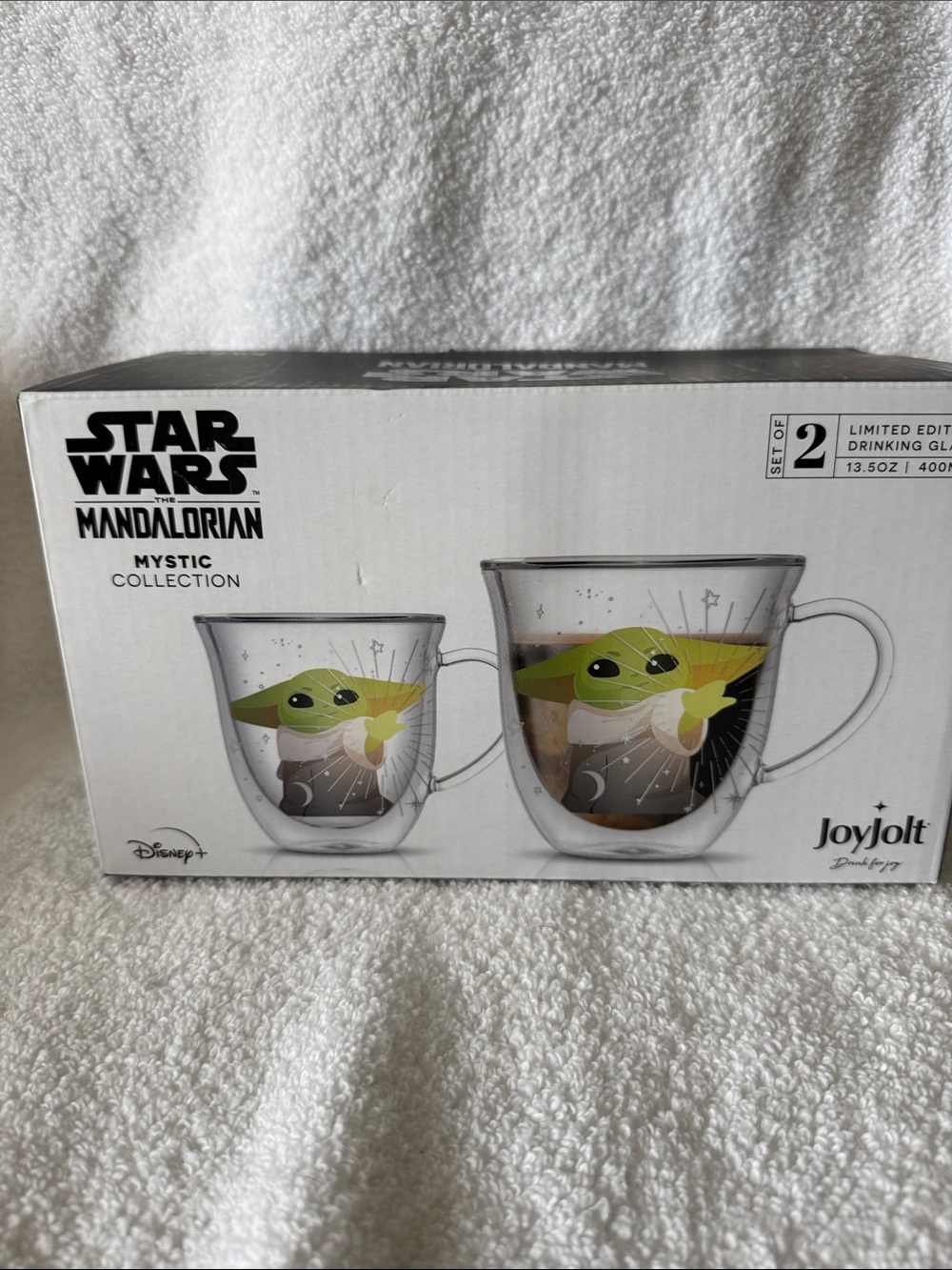 Jolt Star Wars The Mandalorian Grogu Clear Glass Mugs Set - Green Yellow